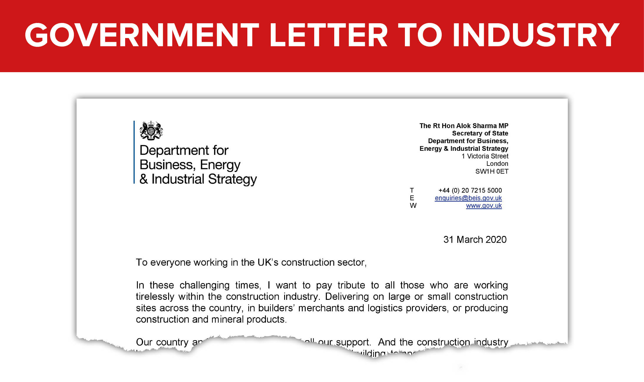 Government Letter to Construction Sector