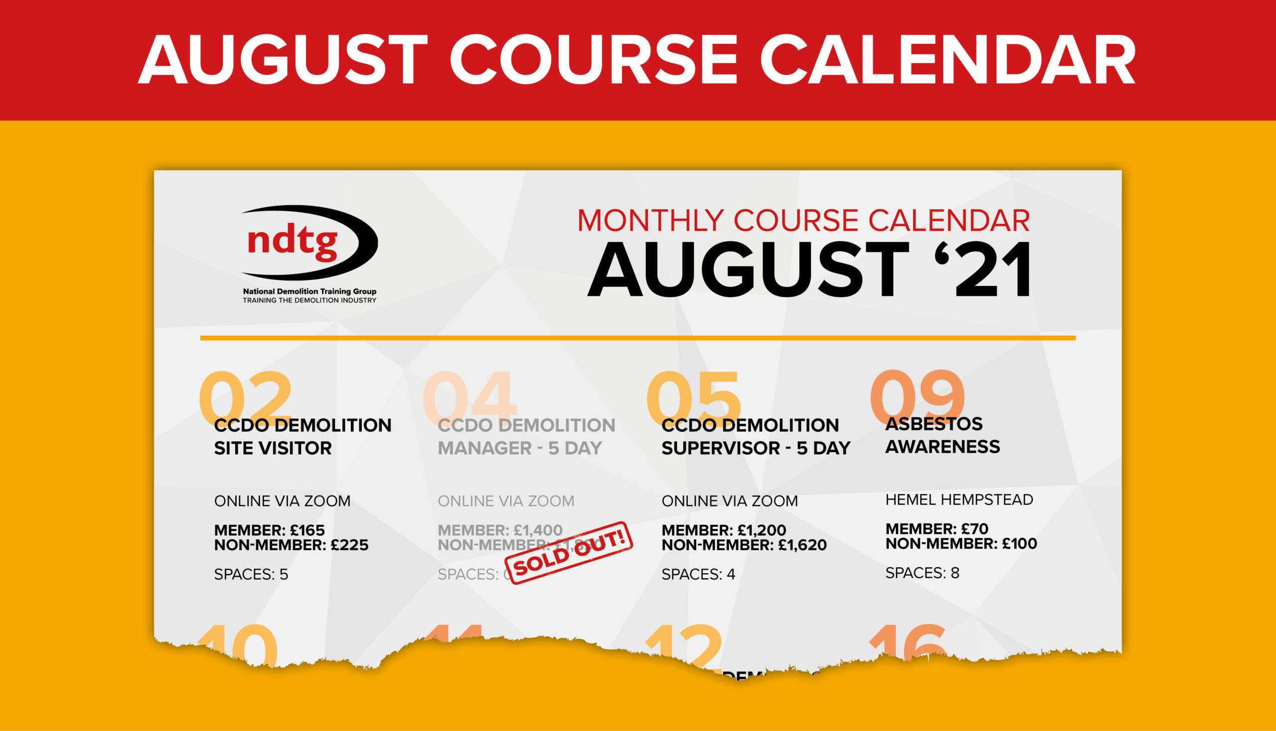 August Course Calendar Out Now!